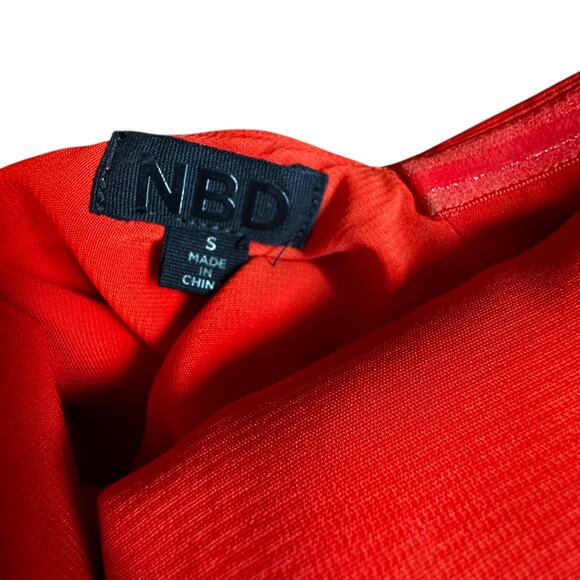 NBD Revolve Jasper Mini Dress Size SMALL One Shoulder Red Orange Sash Bow - Picture 8 of 12